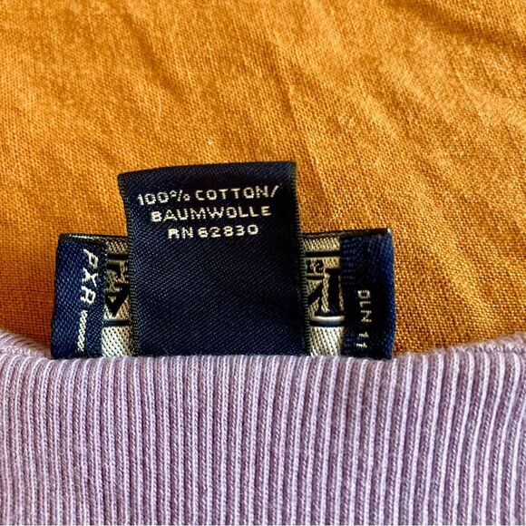 VTG Y2K Lands' End Purple Notched Neck 3/4 Sleeve Ribbed Tee Women’s Medium - Picture 5 of 6